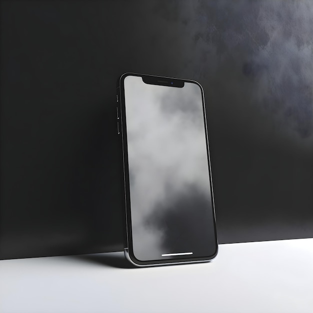 Gratis PSD zwarte smartphone met leeg scherm op zwarte achtergrond mock up 3d rendering