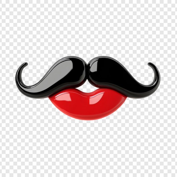 Gratis PSD zwarte snor rode lippen 3d-render illustratie grafisch ontwerp