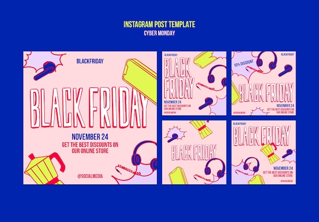Gratis PSD zwarte vrijdag instagram posts