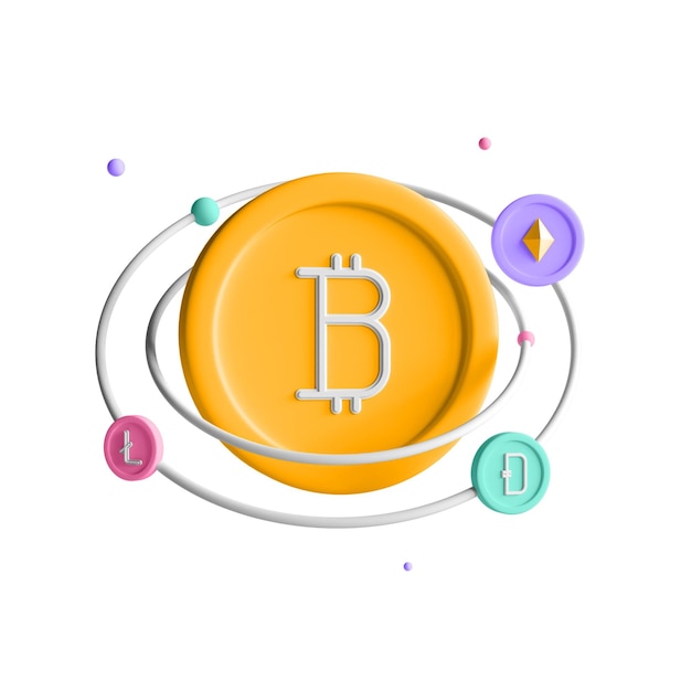 3d, Crypto-monnaie, Icône, Bitcoin, Illustration