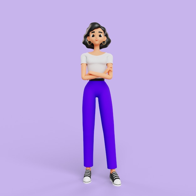 3d, femme, poser, à, bras croisés