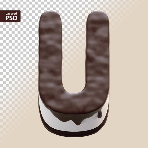 PSD gratuit 3d gâteau au chocolat lettre u