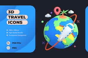PSD gratuit 3d, icône, illustration, voyage, vacances, voyage, vacances