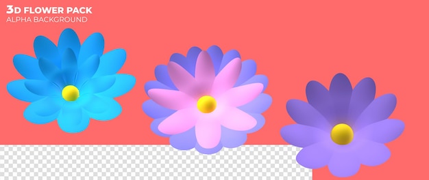 3d icônes colorées de fleurs d'amour