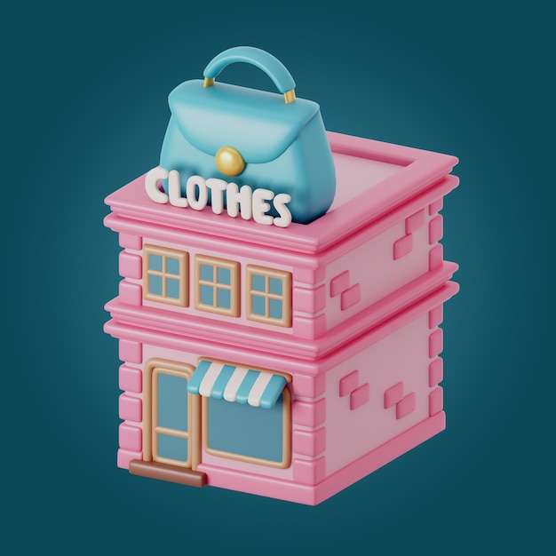 PSD gratuit 3d illustration du bâtiment de la boutique de la ville