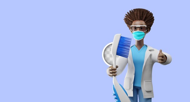 3d illustration femme médecin avec brosse à dents