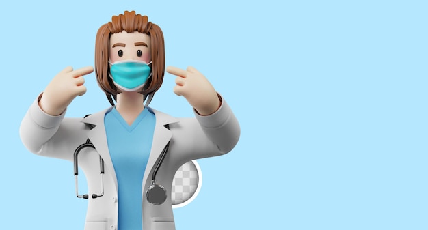 PSD gratuit 3d illustration femme médecin pointant masque