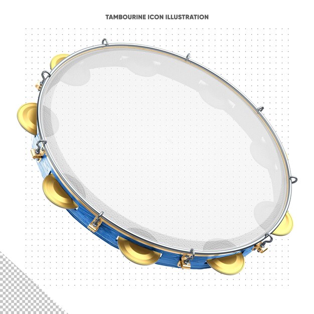 3d illustration de tambourin bleu isolé sur fond blanc