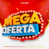 PSD gratuit 3d label mega offre logo pour les campagnes de supermarchés mega oferta au brésil