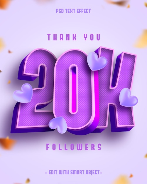 3D Merci 20K de followers Effet de texte modifiable