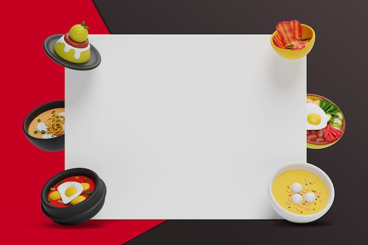 PSD gratuit 3d rendering of korean food blank banner