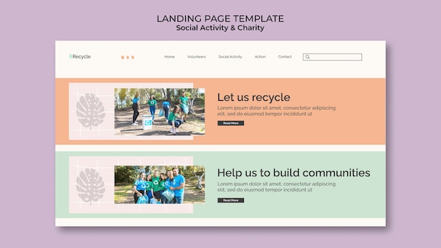 PSD gratuit activité environnementale et modèle de page de destination zéro déchet