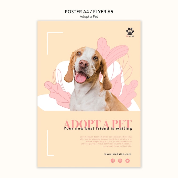 PSD gratuit adoptez le modèle d'affiche pour animaux de compagnie