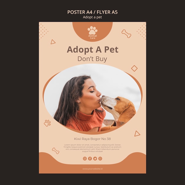 PSD gratuit adoptez le modèle d'affiche pour animaux de compagnie