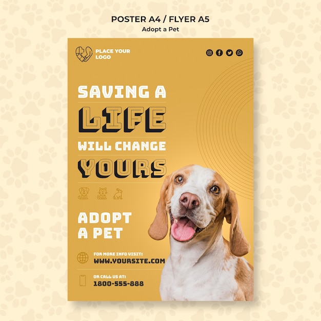 PSD gratuit adoptez un modèle de flyer de concept pour animaux de compagnie