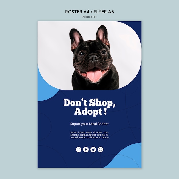 PSD gratuit adoptez un modèle de flyer pour animaux de compagnie