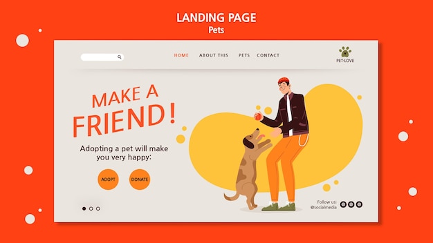 PSD gratuit adoptez une page de destination pour animaux de compagnie