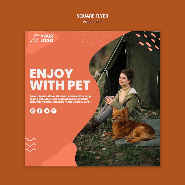 PSD gratuit adoptez un style de flyer carré pour animaux de compagnie