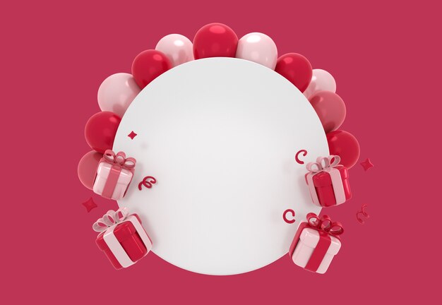 Affichage avec cadeaux et ballons couleur de l'année 2023 illustration 3d