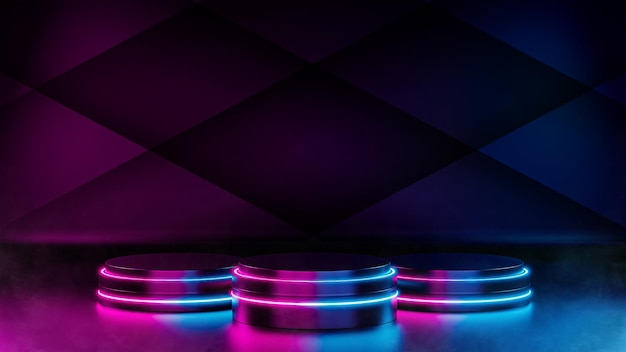 Affichage led neon glow podium noir 3d réaliste