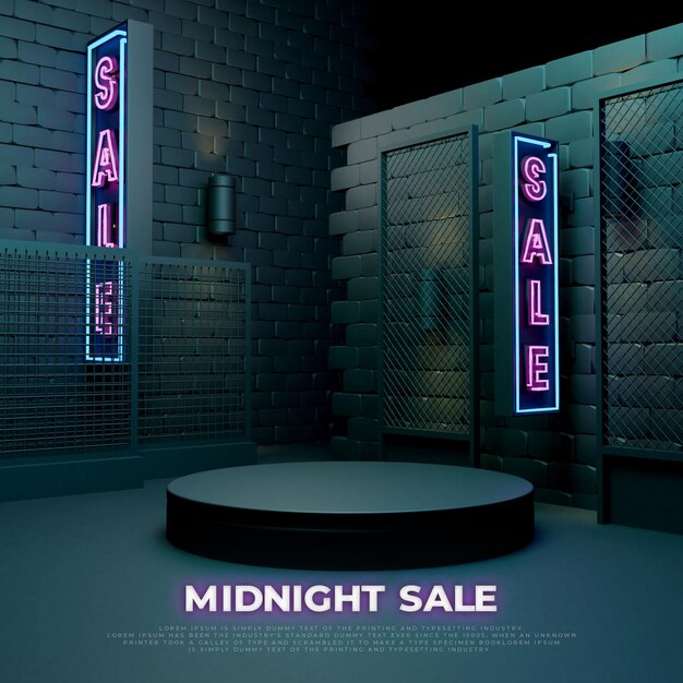 Affichage de promotion de produit de podium réaliste 3D de vente de minuit