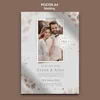 PSD gratuit affiche a4 de célébration de mariage avec des feuilles