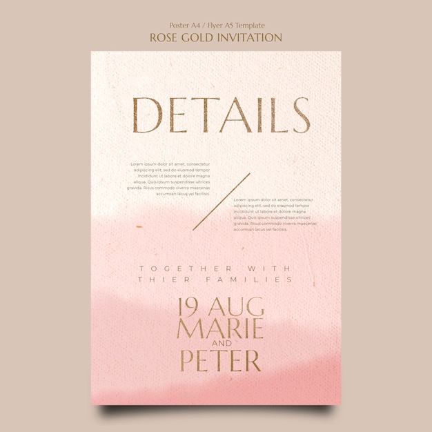 PSD gratuit affiche a4 d'invitation en or rose