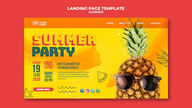 PSD gratuit affiche d'ananas d'été avec des lunettes