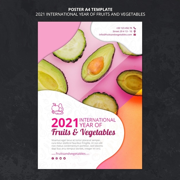 PSD gratuit affiche de l'année internationale des fruits et légumes