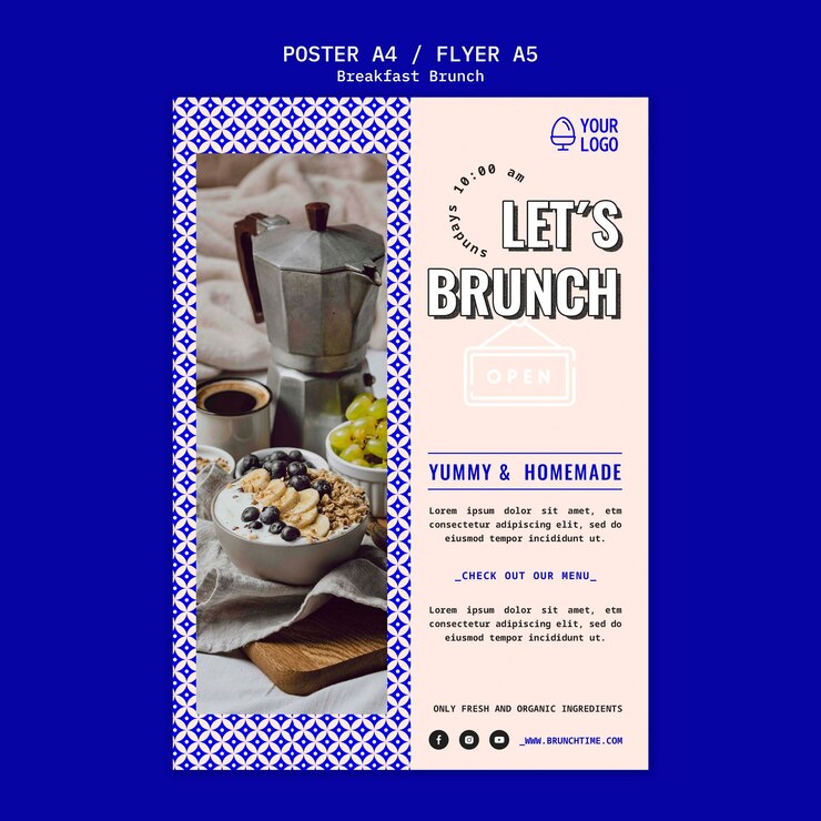 PSD gratuit affiche de brunch de petit-déjeuner géométrique