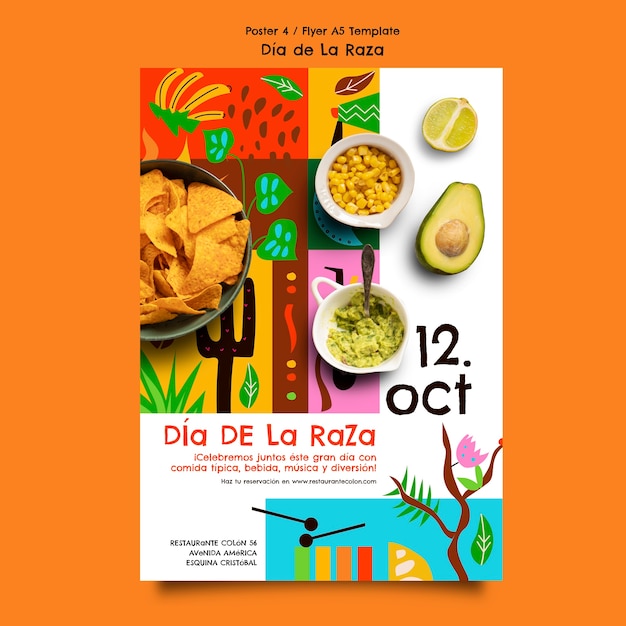 Affiche de célébration du jour de la raza au design plat