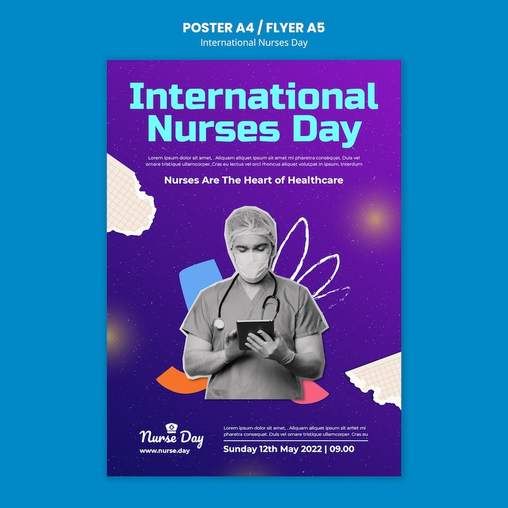 PSD gratuit affiche de célébration de la journée des infirmières heureuses