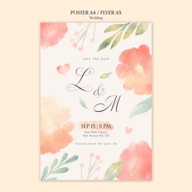 Affiche de célébration de mariage aquarelle