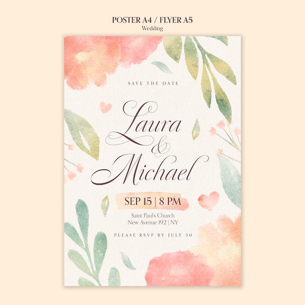 Affiche de célébration de mariage aquarelle