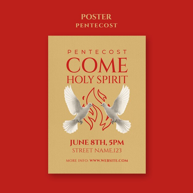 affiche de la célébration de la Pentecôte avec des colombes et l'esprit saint