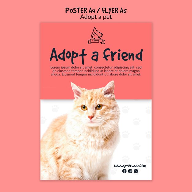 PSD gratuit affiche avec concept d'adoption pour animaux de compagnie