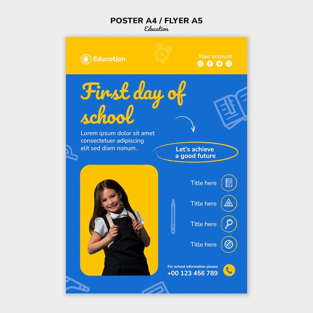 PSD gratuit affiche de concept d'éducation dessinée à la main