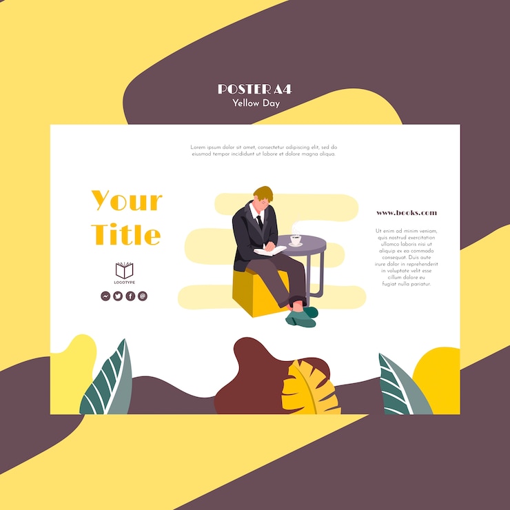 PSD gratuit affiche avec concept de modèle de jour jaune