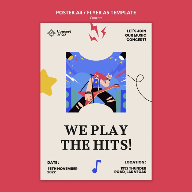 PSD gratuit affiche de concert de musique dessinée à la main