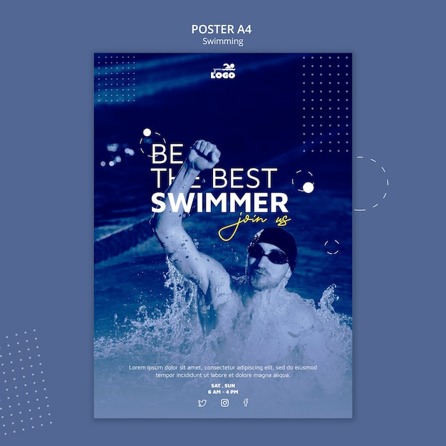 Affiche de cours de natation avec photo