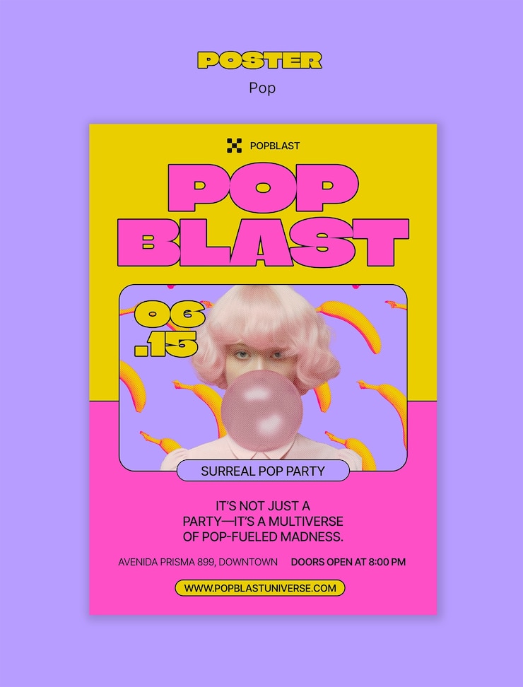 PSD gratuit affiche d'une fête pop surréaliste