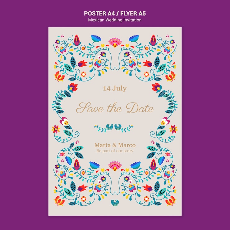 PSD gratuit affiche d'invitation de mariage mexicain floral