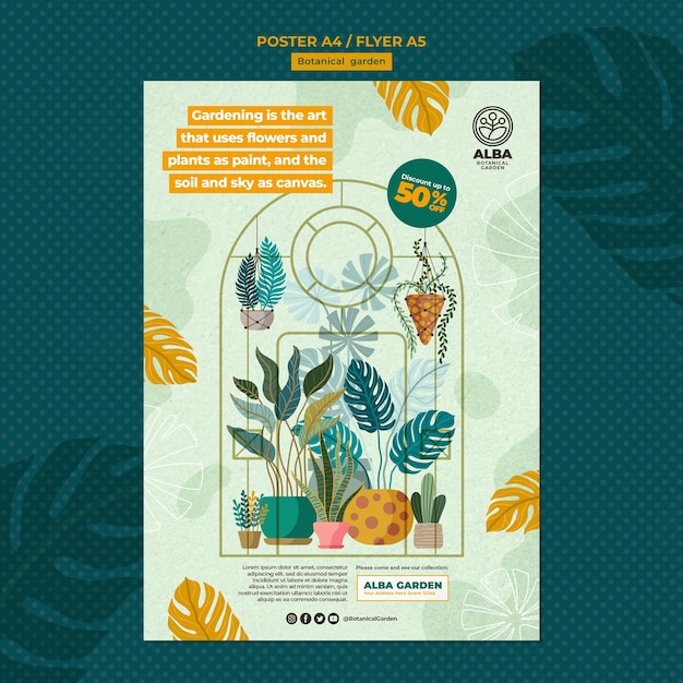 PSD gratuit affiche de jardin botanique dessiné à la main