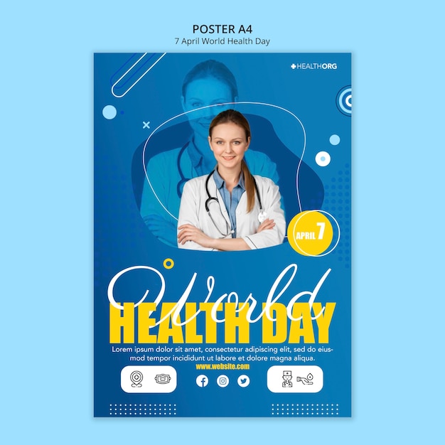 PSD gratuit affiche de la journée mondiale de la santé avec photo