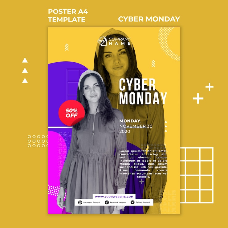 PSD gratuit affiche de modèle d'annonce cyber monday