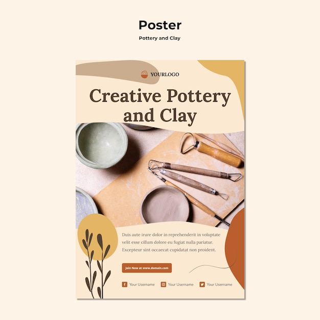 Affiche de modèle d'annonce de poterie et d'argile