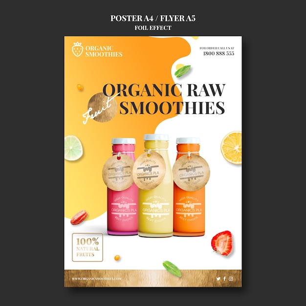 Affiche De Modèle D'annonce De Smoothies Bio