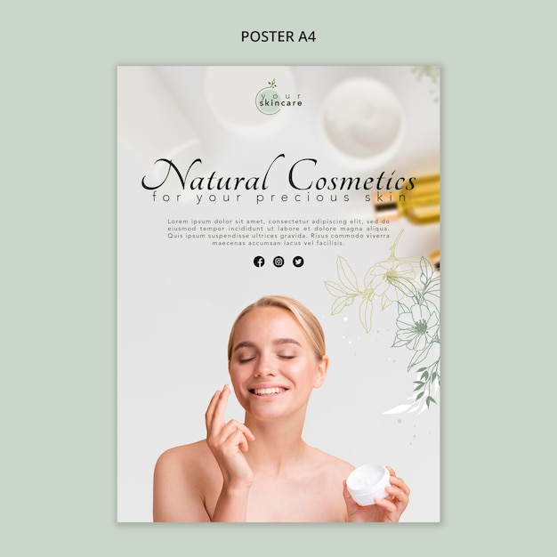PSD gratuit affiche de modèle de cosmétiques naturels