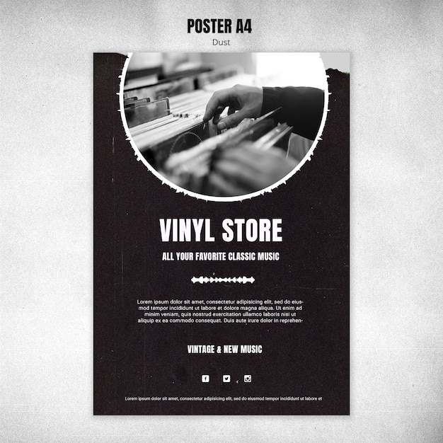 PSD gratuit affiche de modèle de magasin de vinyle