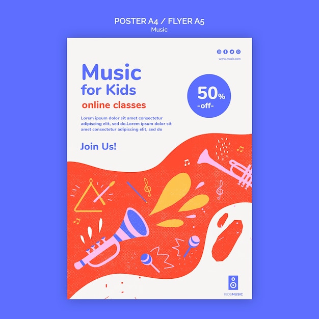 PSD gratuit affiche de modèle de plate-forme de musique pour enfants